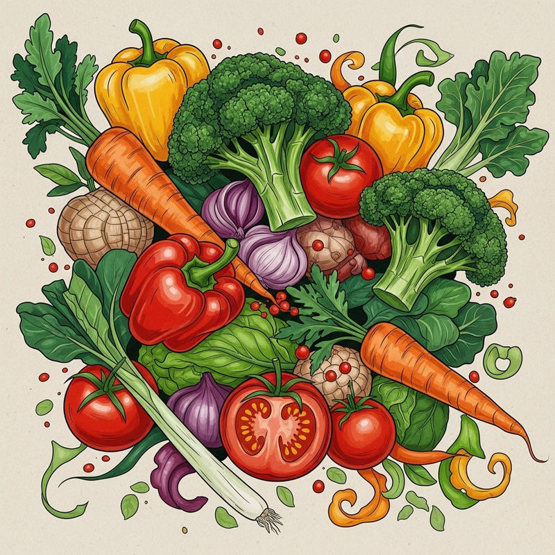 Vibrant Vegetable Abstract: Colorful Shapes of Carrots, Bell Peppers & Broccoli Vibrant Vegetable Abstract: Colorful Shapes of Carrots, Bell Peppers & Broccoli