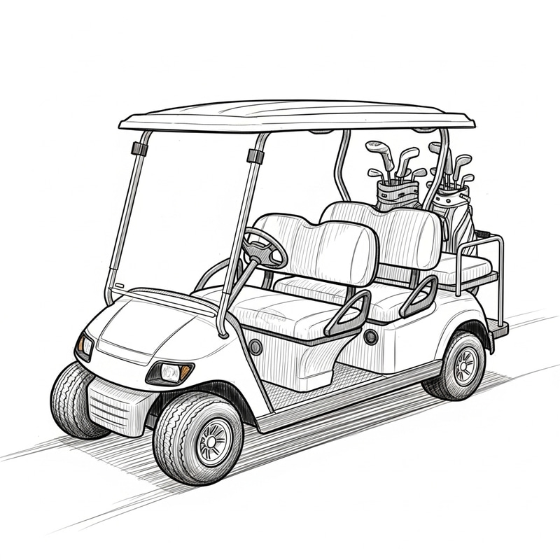 Detailed Sketch of 4-Seat Golf Cart Drawing