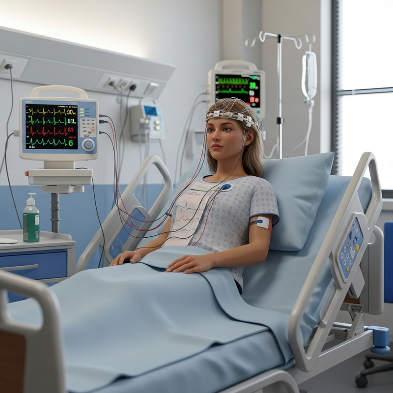 Girl in Hospital Bed with ECG Wires in 3D Form | Clinical Neurology Testing Girl in Hospital Bed with ECG Wires in 3D Form | Clinical Neurology Testing