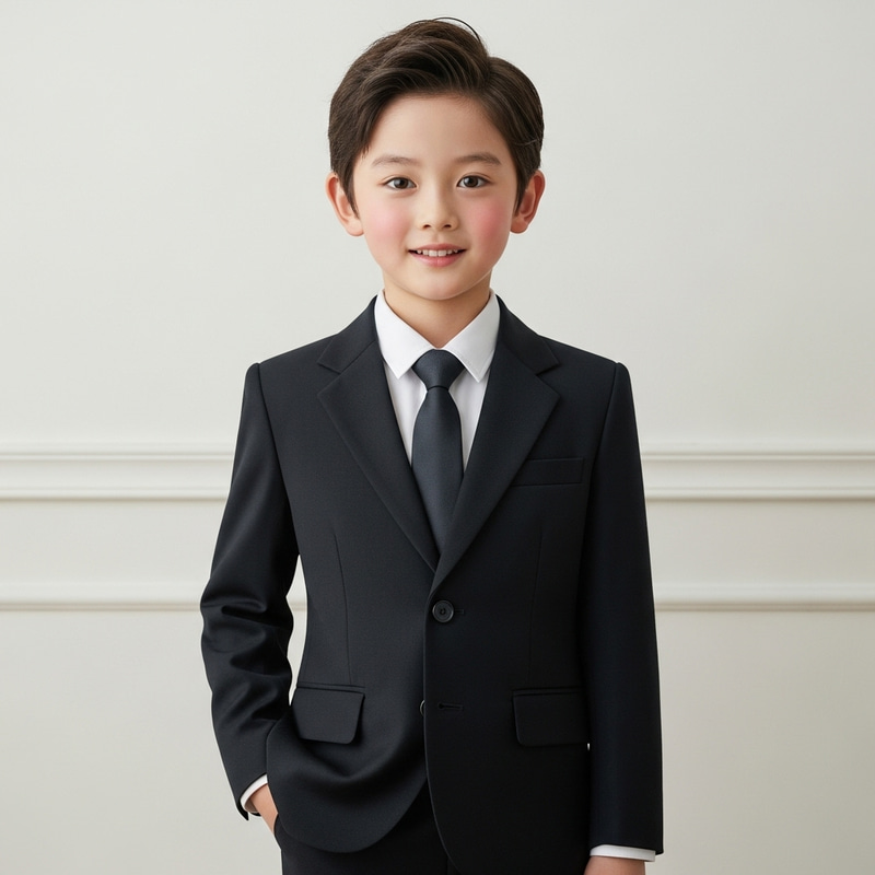 East Asian Boy in Stylish Suit and Tie