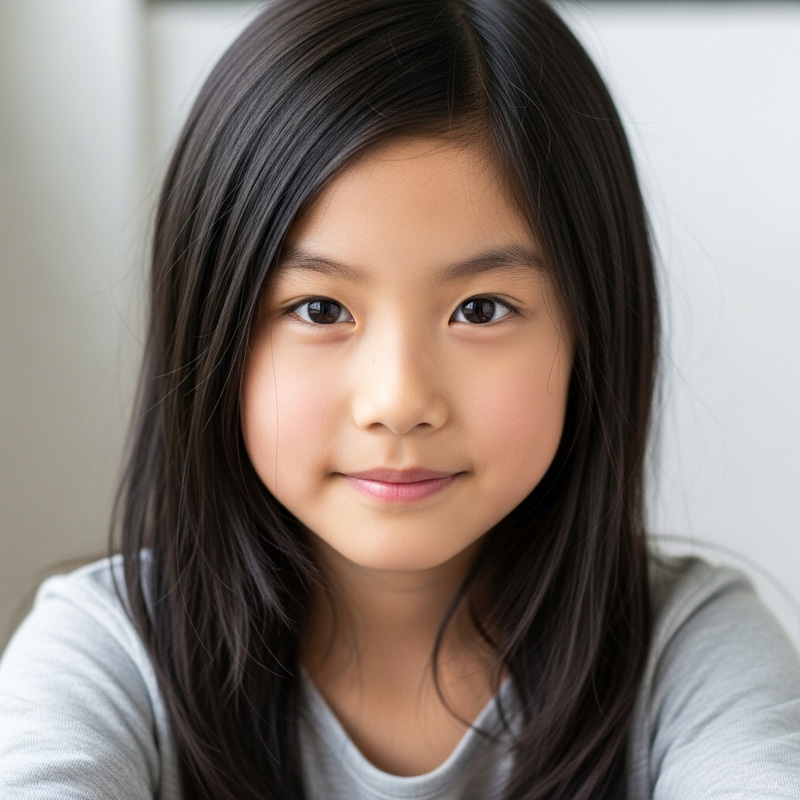 Beautiful 8-Year-Old Chinese Girl with Long Hair