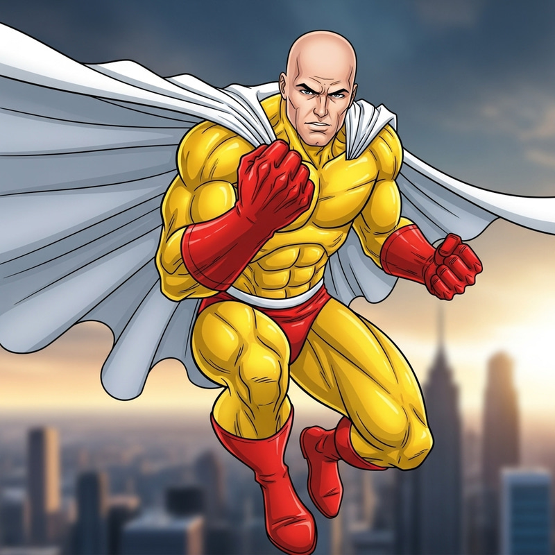 Powerful Bald Hero in Yellow Suit - Dynamic Pose Powerful Bald Hero in Yellow Suit - Dynamic Pose
