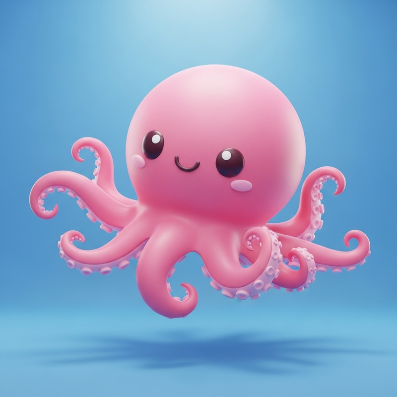 Cute Pink Octopus 3D Icon Floating Design Cute Pink Octopus 3D Icon Floating Design