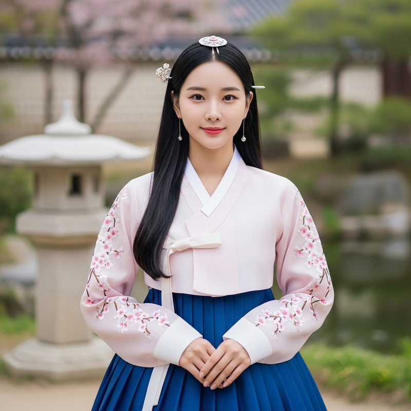 Korean Woman in Traditional Attire with Beautiful Hair Korean Woman in Traditional Attire with Beautiful Hair