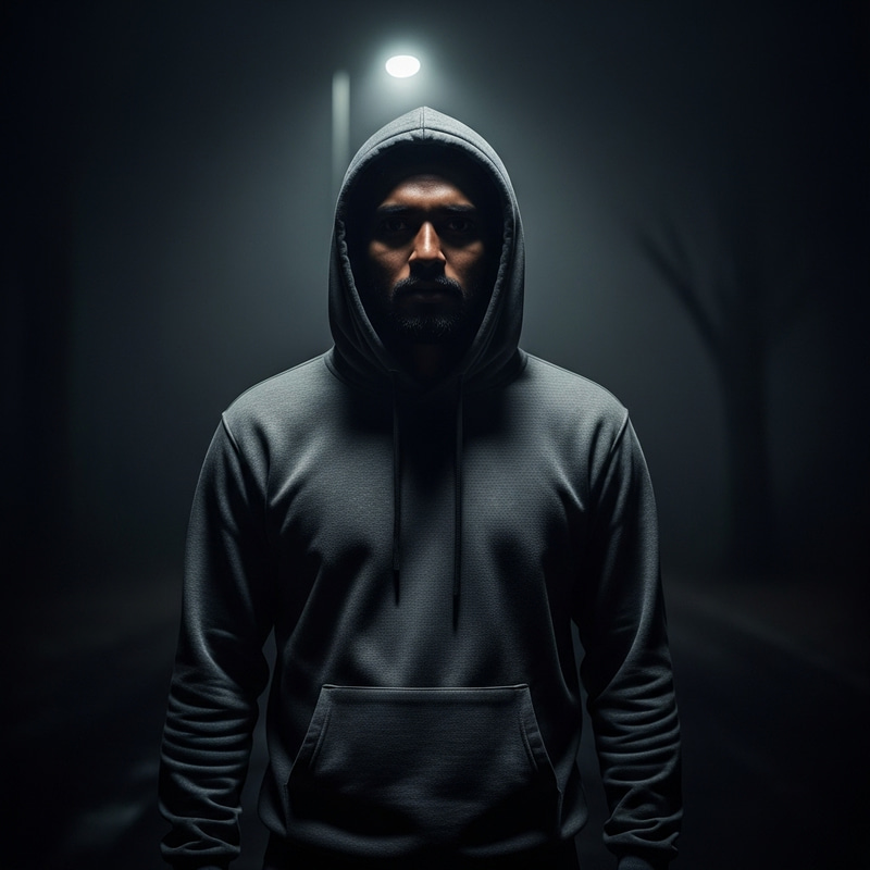 Lost Man in Hoodie Seeking Direction in the Dark Lost Man in Hoodie Seeking Direction in the Dark