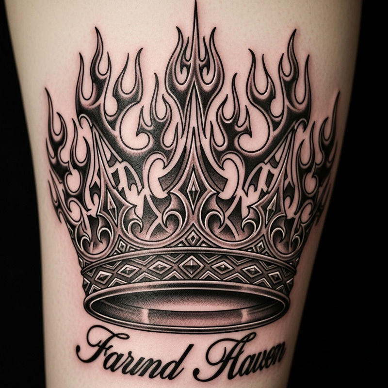 Intricate Tribal Flame Kings Crown Tattoo Cover Up