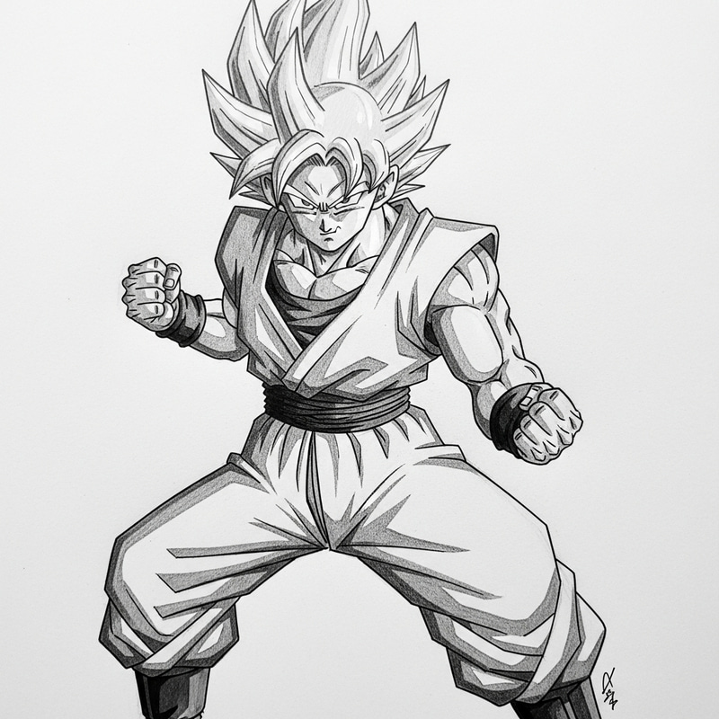Realistic Martial Artist Character Drawing of Goku in Pencil