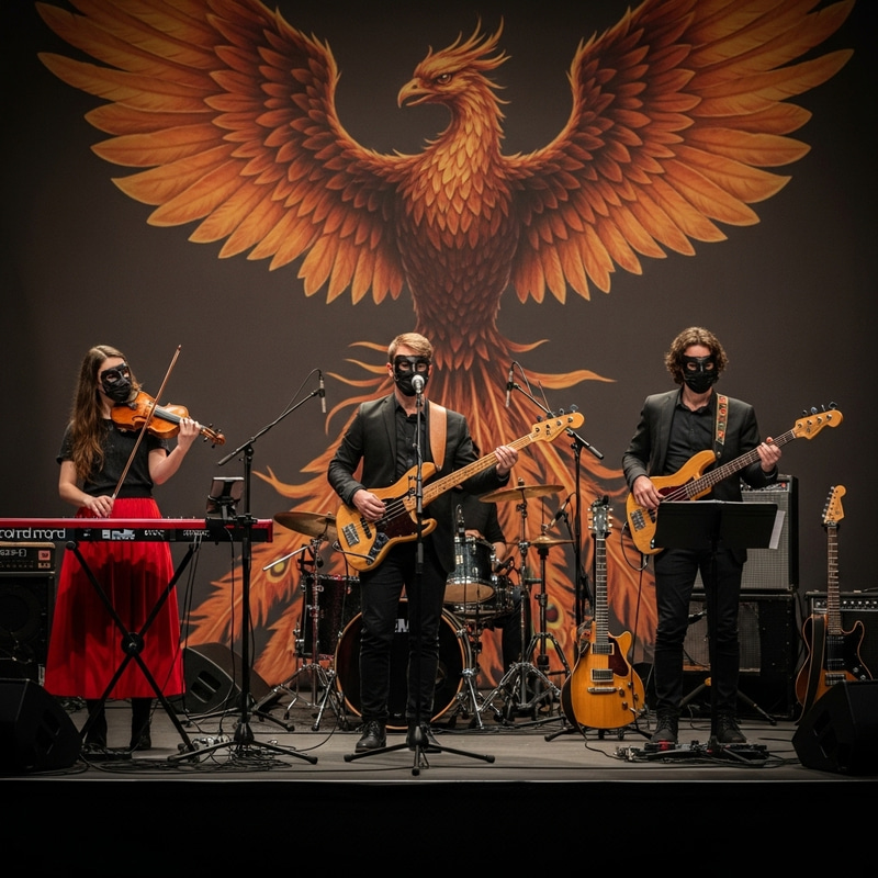Live Music Band with Instrumentalists and Phoenix Background