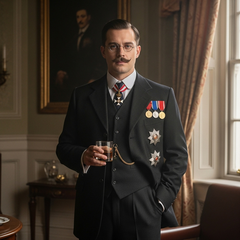 Rey George V with Whisky Glass in Classic Setting Rey George V with Whisky Glass in Classic Setting