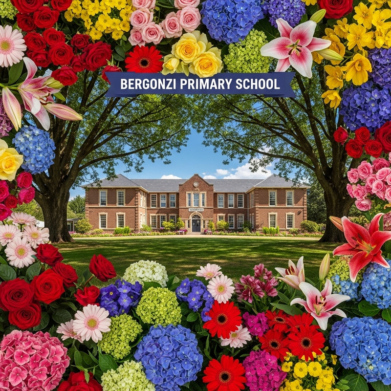 Bergonzi Primary School Surrounded by Vibrant Florals Bergonzi Primary School Surrounded by Vibrant Florals