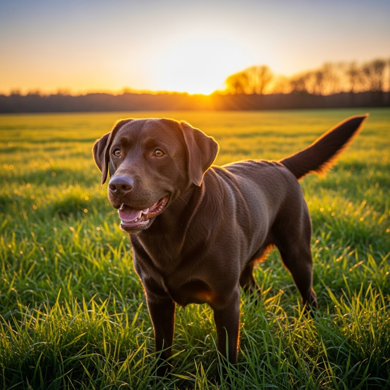 Chocolate Labrador in Vibrant Field Chocolate Labrador in Vibrant Field