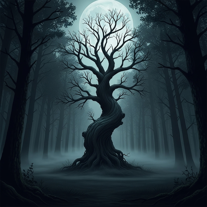 Spooky Tree in Dark Forest | Moonlit Shadows & Mystery