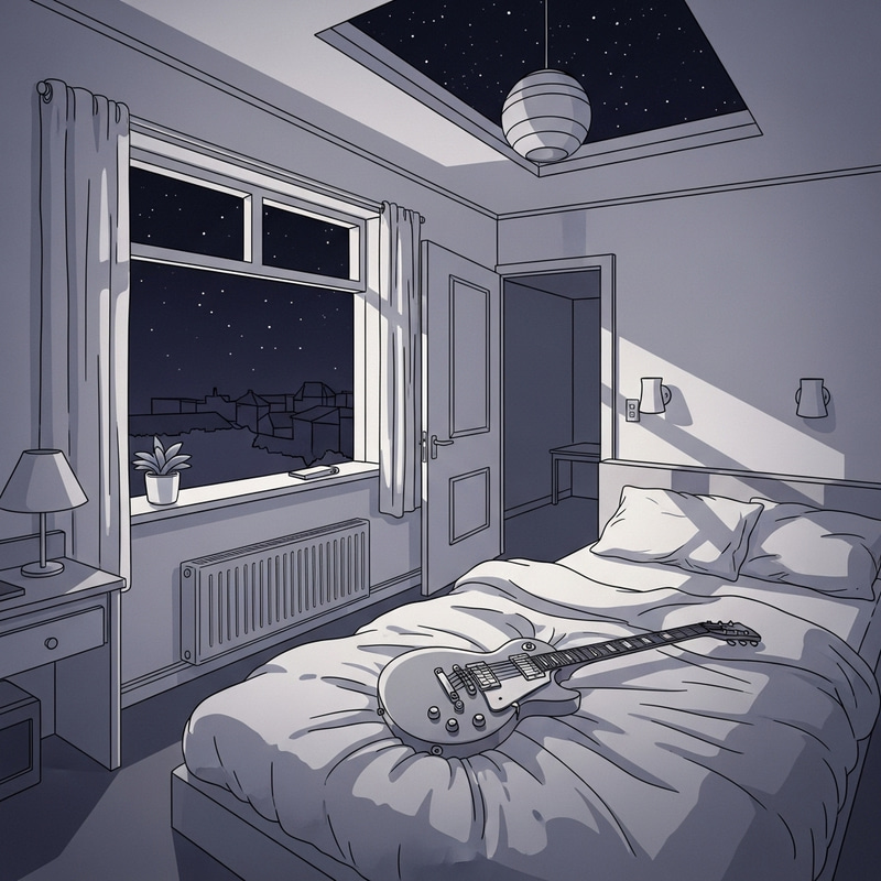 Unusual Apartment with Silverburst Guitar, Stars at Night Unusual Apartment with Silverburst Guitar, Stars at Night