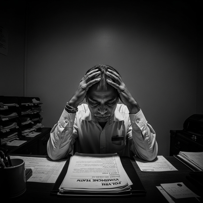 Portraying Financial Stress: Worn-Out Hotel Clerk in Isolation Portraying Financial Stress: Worn-Out Hotel Clerk in Isolation
