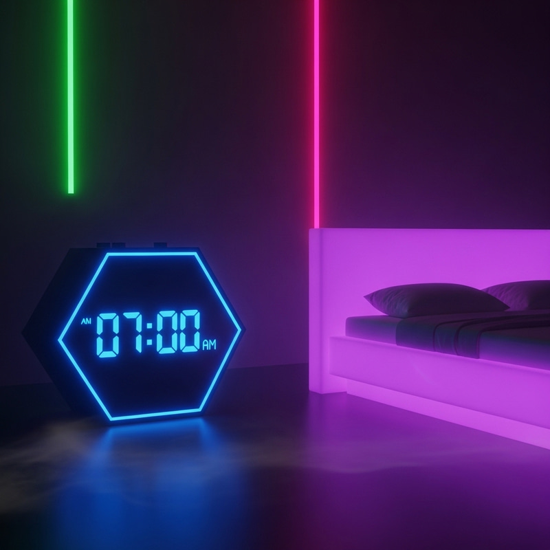 Vibrant Neon Alarm Clock and Bed | Illuminating Glow Vibrant Neon Alarm Clock and Bed | Illuminating Glow