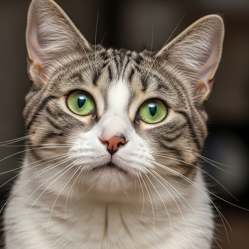 Striped Grey and White Cat - Medium-Sized Domestic Feline Striped Grey and White Cat - Medium-Sized Domestic Feline