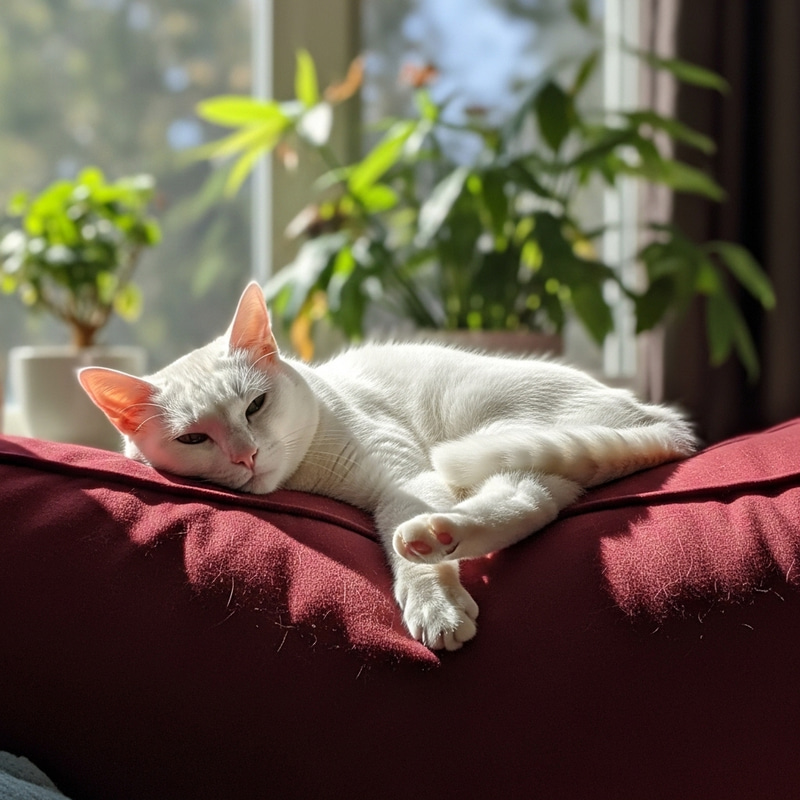 Fluffy White Cat Relaxing | Cozy Home Scene