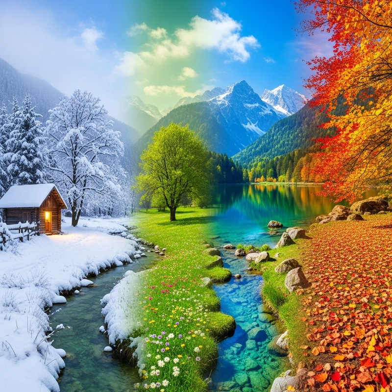 Seasonscape Beauty: Winter to Autumn Panorama Seasonscape Beauty: Winter to Autumn Panorama