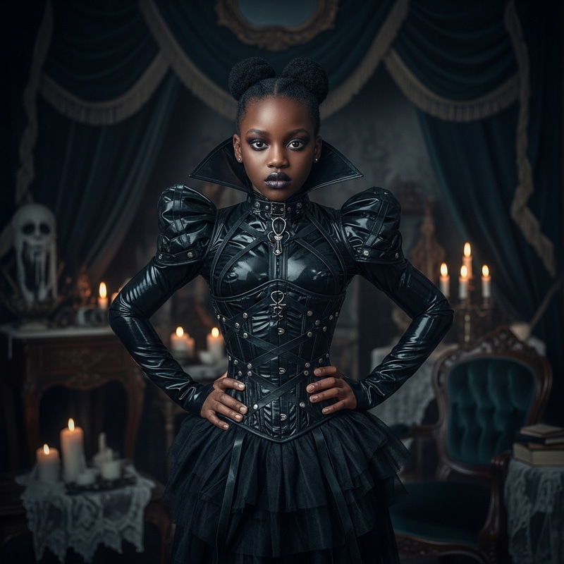 Dramatic Black Girl in Latex Outfit | Gothic Fashion Scene