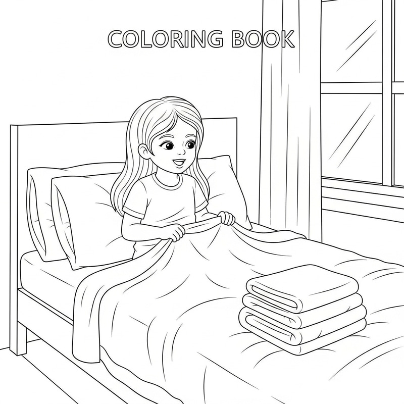 Excited Girl Waking Up - Coloring Page Excited Girl Waking Up - Coloring Page