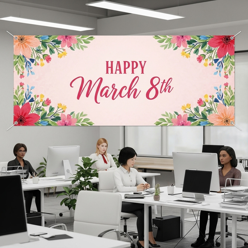 Diverse Female Team 8 March Banner for Company Celebrations Diverse Female Team 8 March Banner for Company Celebrations