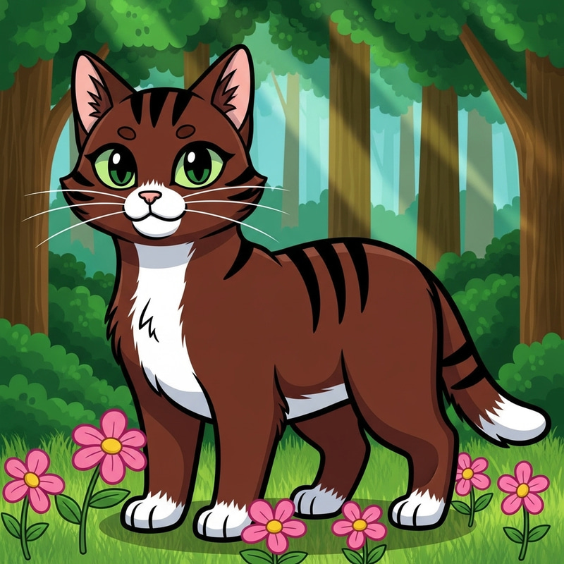 Cartoonish Brown Cat with Forest Green Eyes Cartoonish Brown Cat with Forest Green Eyes