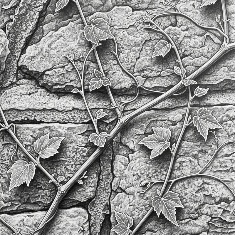 Symbolic Climbing Vine: Deep Pencil Drawing of Tenacity Symbolic Climbing Vine: Deep Pencil Drawing of Tenacity
