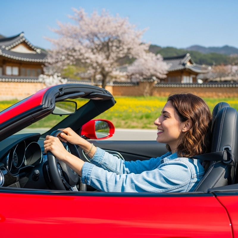 Hispanic Girl Driving Luxury Porche Car Through South Korean Countryside Hispanic Girl Driving Luxury Porche Car Through South Korean Countryside