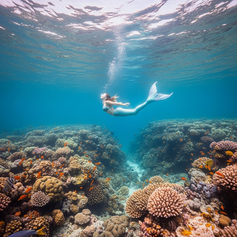 Ethereal Mermaid in Vibrant Coral Reef Fantasy