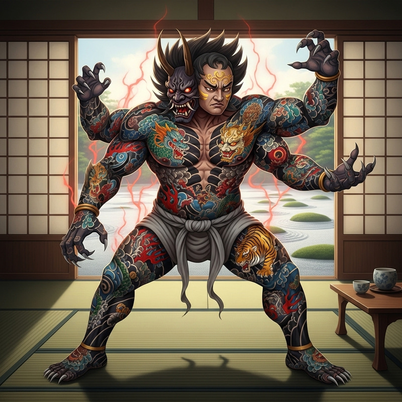 Sukuna: The Mythical Four-Armed Creature Art