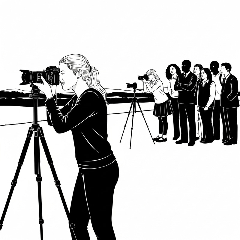 Silhouette of Female Photographer and Students Capturing Moment Silhouette of Female Photographer and Students Capturing Moment