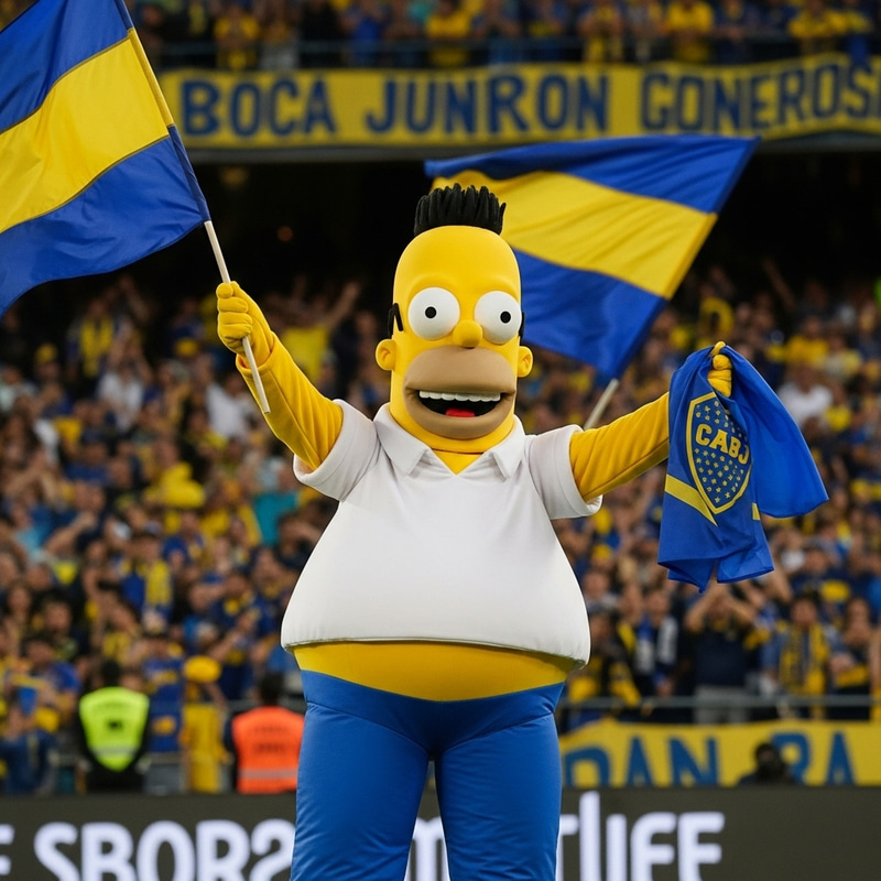 Boca Juniors Fan Dressed as Homer: Game Day Excitement Boca Juniors Fan Dressed as Homer: Game Day Excitement