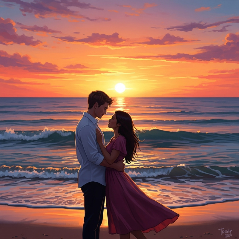 Romantic Gothic Sunset Beach Painting Romantic Gothic Sunset Beach Painting