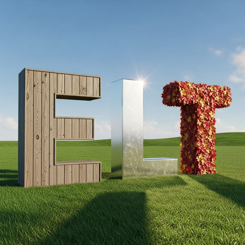 ELT on Grass Field - Wood, Silver, Leaf Composition ELT on Grass Field - Wood, Silver, Leaf Composition