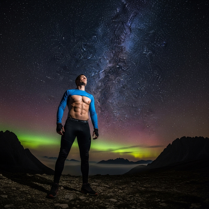 Fit Man Under Starry Night Sky - Captivating Image