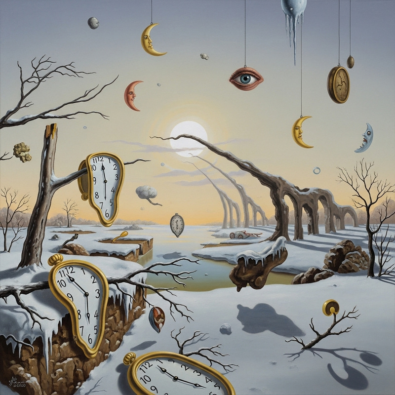 Winter Solstice Magic by Salvador Dali | Surrealist Scene Winter Solstice Magic by Salvador Dali | Surrealist Scene