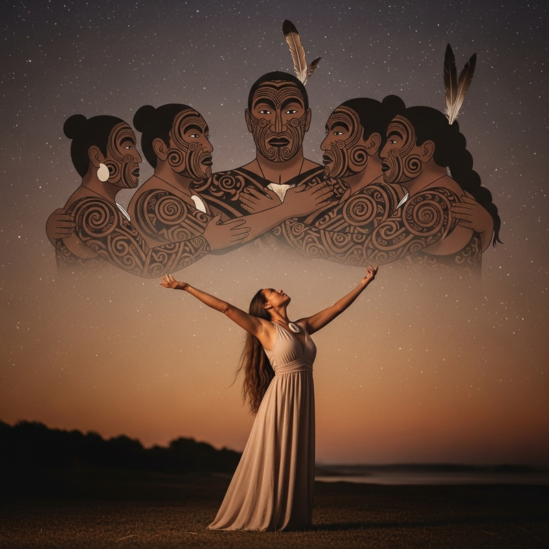 Ethereal Maori Woman Embracing Ancestral Cosmos Ethereal Maori Woman Embracing Ancestral Cosmos
