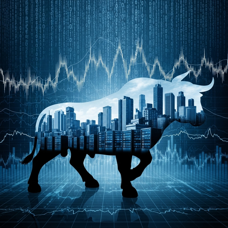 Abstract Bull Silhouette Dominates Digital Market Landscape