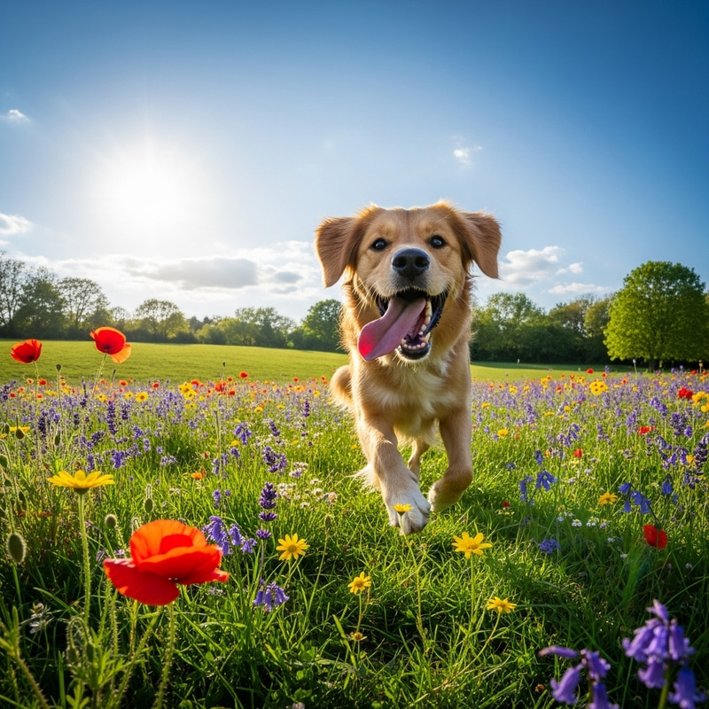 Playful Dog in Vibrant Park | Cheerful Image of a Running Dog