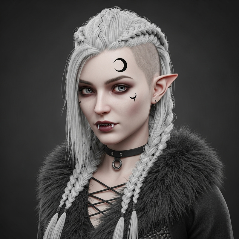 Enchanting Gothic Woman with Viking Braids and Mysterious Charms Enchanting Gothic Woman with Viking Braids and Mysterious Charms