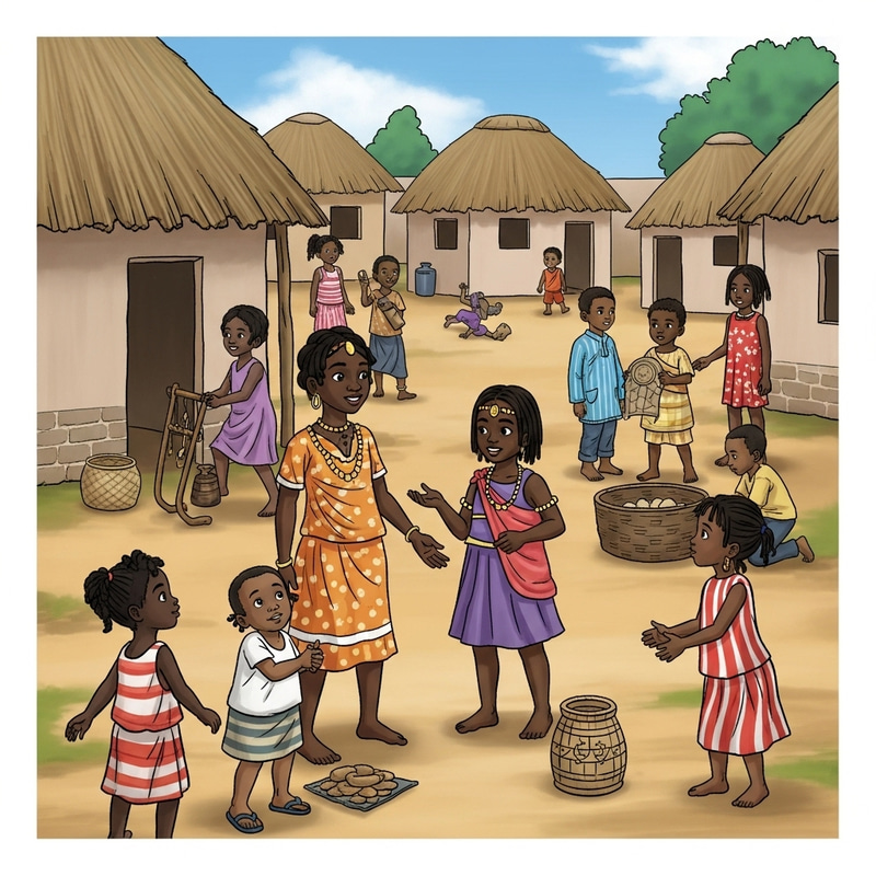 African Village Young Girls Playing in Native Attire African Village Young Girls Playing in Native Attire