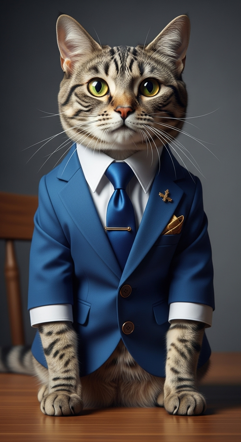 Elegant Blue Suit Cat with Gold Details