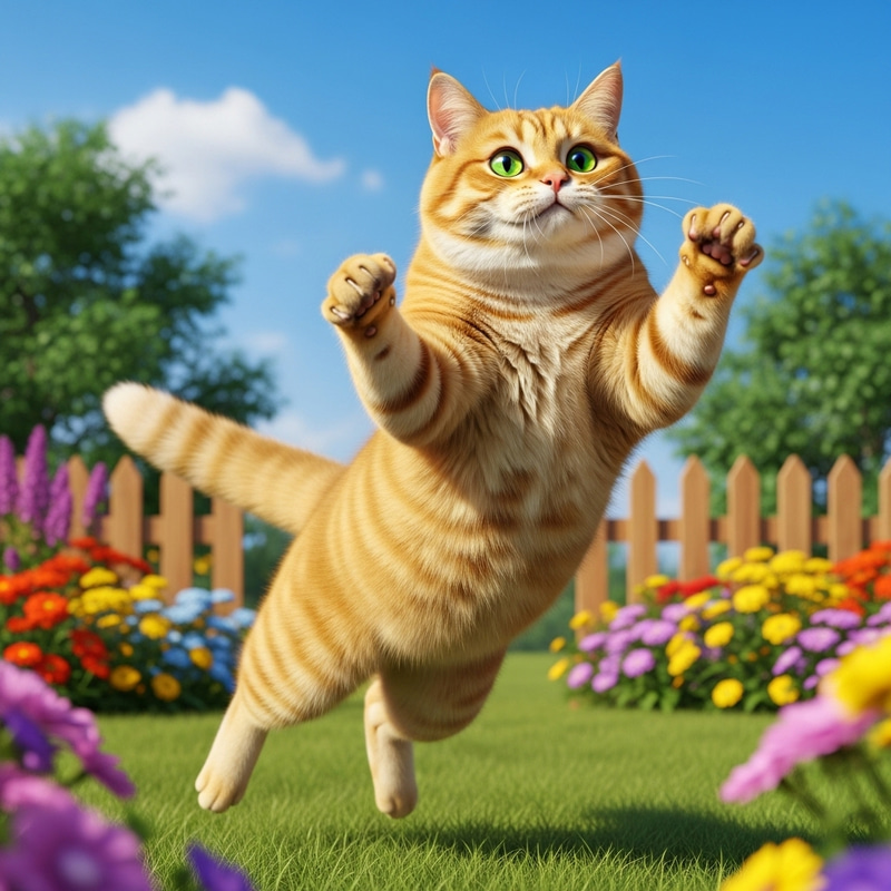 Yellow Cat Jumping in Garden | Playful Cat Art Yellow Cat Jumping in Garden | Playful Cat Art