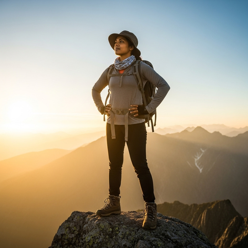 Symbol of Self-Confidence: Empowering South Asian Woman On Mountain Peak