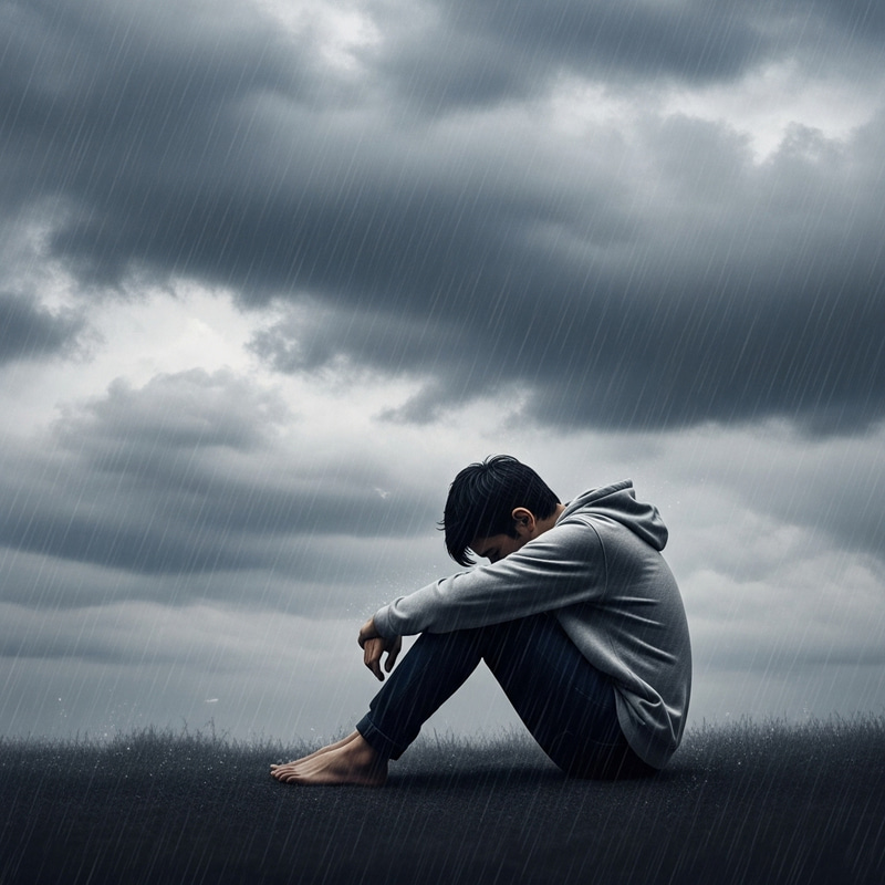 Lonely Figure in Rain: Lost in Melancholic Thoughts Lonely Figure in Rain: Lost in Melancholic Thoughts