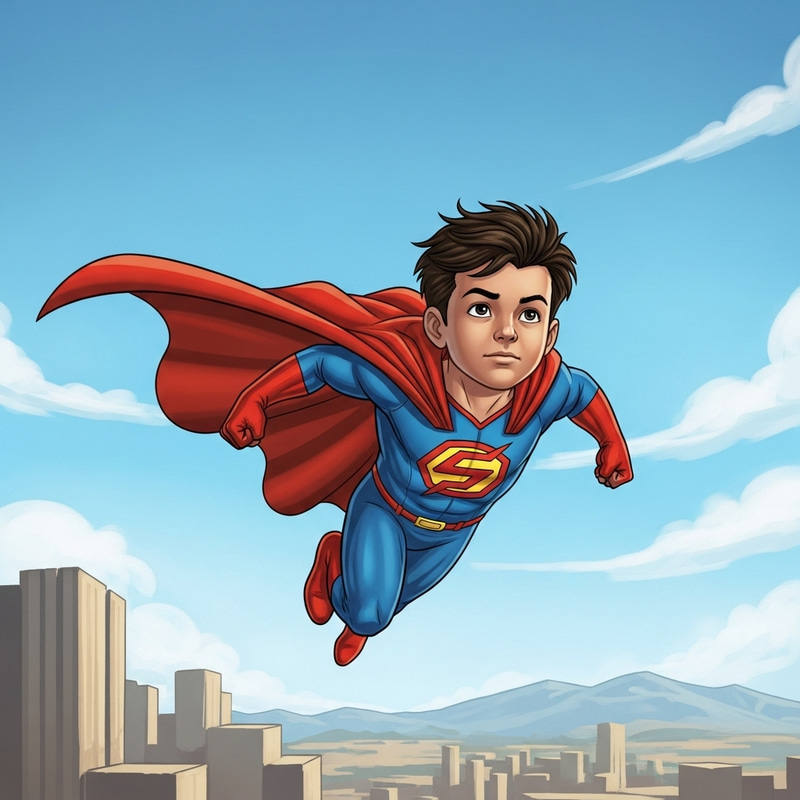 Young Superhero Boy in Vibrant Comic Art Young Superhero Boy in Vibrant Comic Art