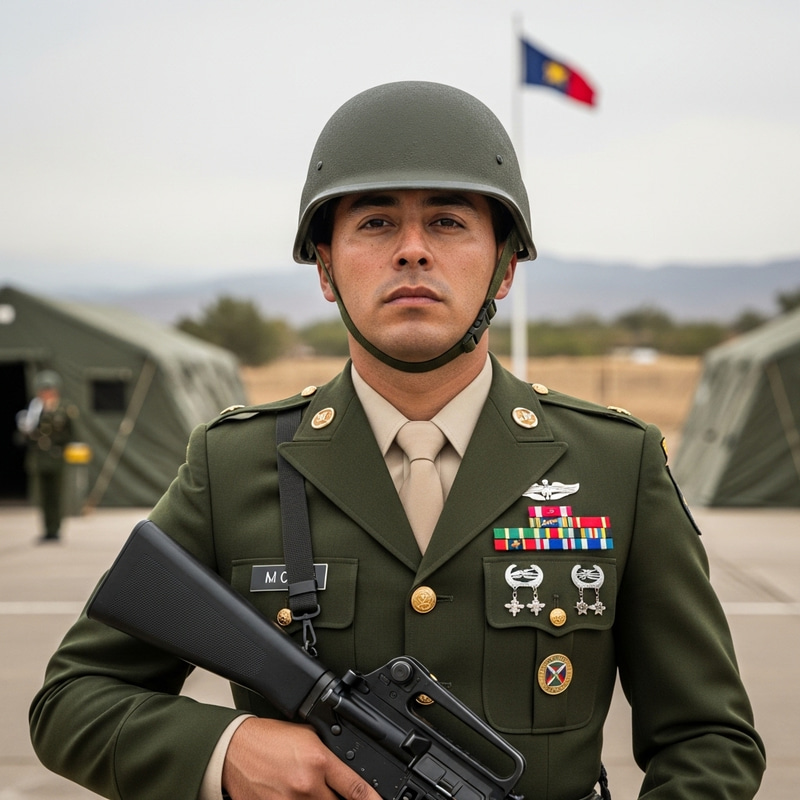 Hispanic Soldier at Attention | Military Base Honor Guard Image Hispanic Soldier at Attention | Military Base Honor Guard Image