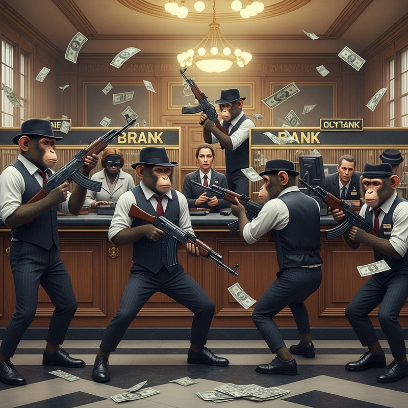 Elegant Monkeys with AK-47s in Bank Heist Elegant Monkeys with AK-47s in Bank Heist