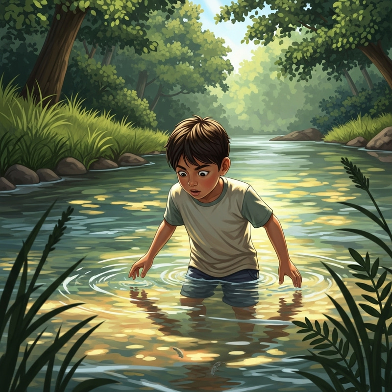 Young Boy Enjoying River Young Boy Enjoying River