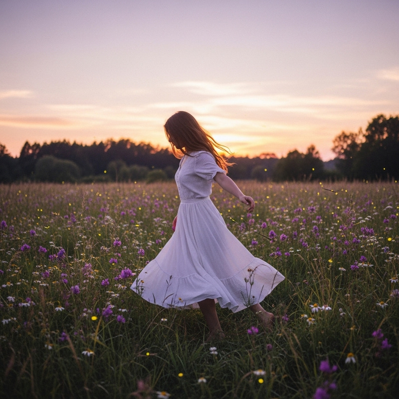 Dancing in a Meadow: A Dreamlike Evening Scene Dancing in a Meadow: A Dreamlike Evening Scene